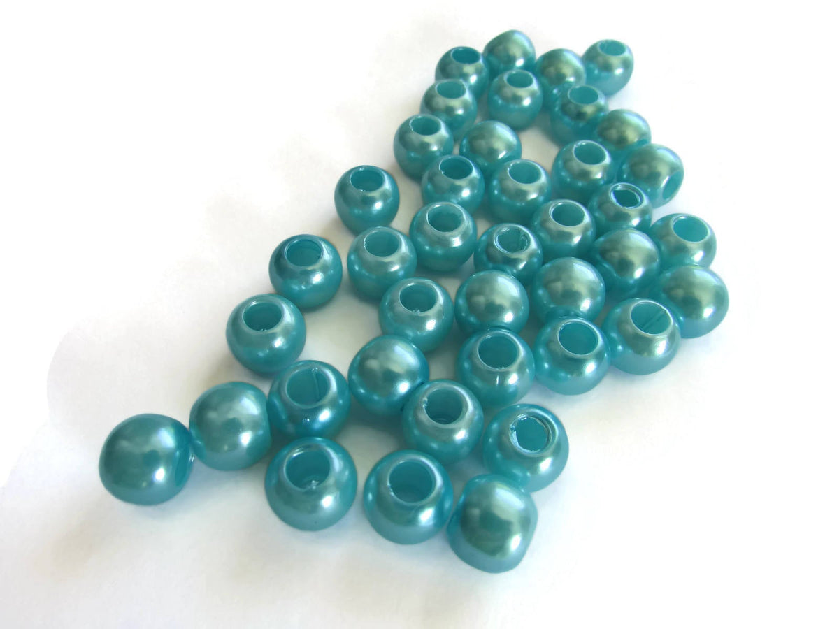 40 12mm Large Hole Royal Blue Round Plastic Pearl Beads