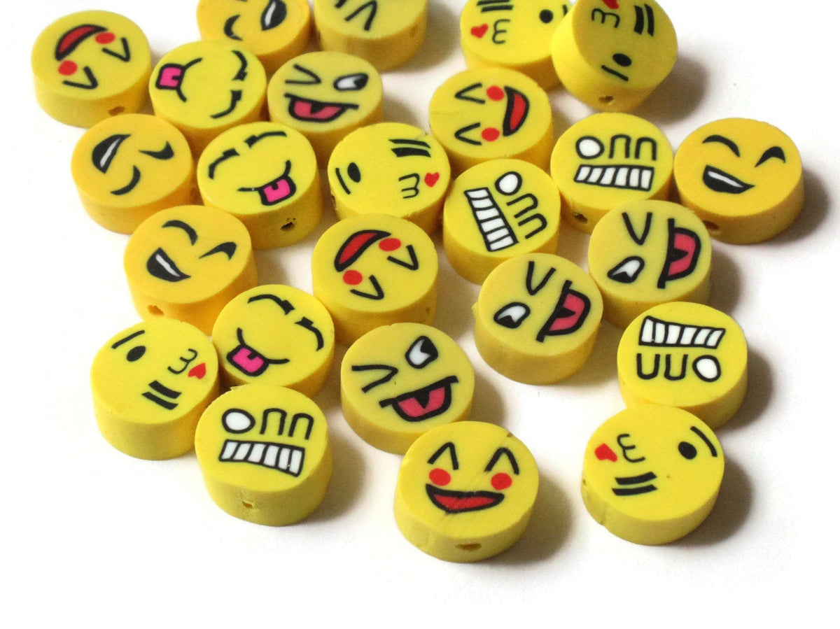 Yellow Smiley Face Themed Polymer Clay Beads (5x3mm, Hole: 1mm