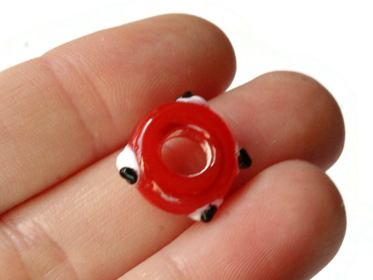 thumbnail image 2 of 10 LAMPWORK Handmade Glass Red Raised Scroll Rondelle Beads 13x9mm 2 of 6