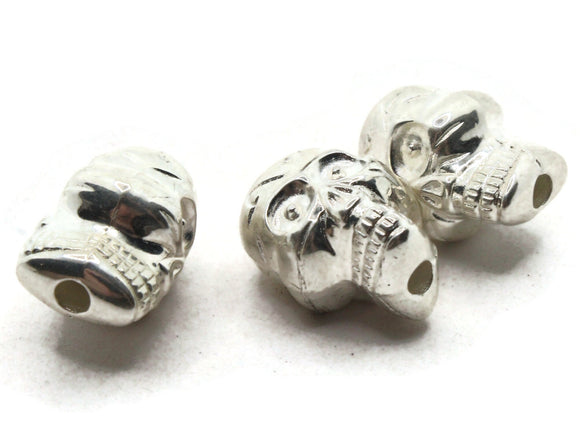 3 23mm Large Hole Skull Beads Vintage Silver Plated Plastic Beads Jewelry Making Beading Supplies Shiny Metal Focal Beads