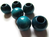 6 21mm x 19mm Blue Beads Round Wood Beads Vintage Beads Wooden Beads Large Hole Beads Loose Beads New Old Stock Beads Macrame Beads