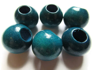 6 21mm x 19mm Blue Beads Round Wood Beads Vintage Beads Wooden Beads Large Hole Beads Loose Beads New Old Stock Beads Macrame Beads