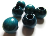 6 21mm x 19mm Blue Beads Round Wood Beads Vintage Beads Wooden Beads Large Hole Beads Loose Beads New Old Stock Beads Macrame Beads