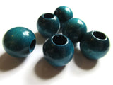 6 21mm x 19mm Blue Beads Round Wood Beads Vintage Beads Wooden Beads Large Hole Beads Loose Beads New Old Stock Beads Macrame Beads