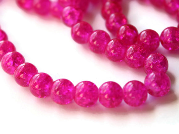 Dark Pink Crackle Glass Beads 8mm Round Beads Jewelry Making Beading Supplies Full Strand Loose Beads Cracked Glass Beads Smooth Round Beads