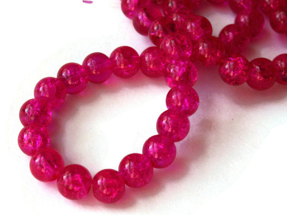 6mm Bright Pink Crackle Glass Beads Round Beads Clear Cracked Glass Beads Jewelry Making Beading Supplies Loose Beads Smooth Round Beads