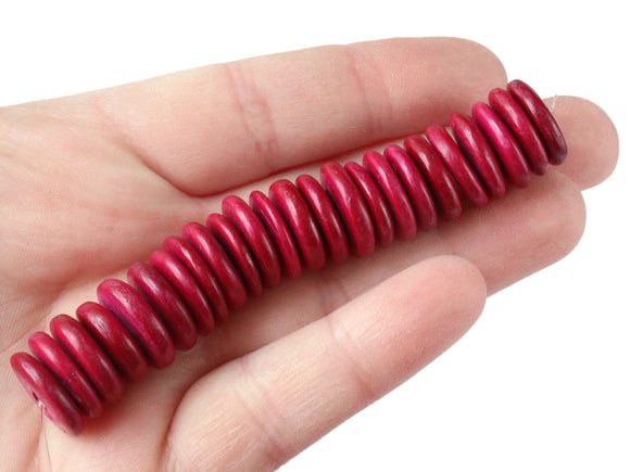 22 14mm Burgundy Pink Wood Beads Vintage Flat Saucer Disc Beads Wooden Red Beads Jewelry Making Beading Supplies Smileyboy