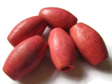 6 1 Inch 25mm Pink Beads Vintage Beads Wooden Beads Oval Beads Large Hole Beads Tube Beads Macrame Beads Barrel Beads New Old Stock Beads