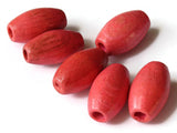 6 1 Inch 25mm Pink Beads Vintage Beads Wooden Beads Oval Beads Large Hole Beads Tube Beads Macrame Beads Barrel Beads New Old Stock Beads