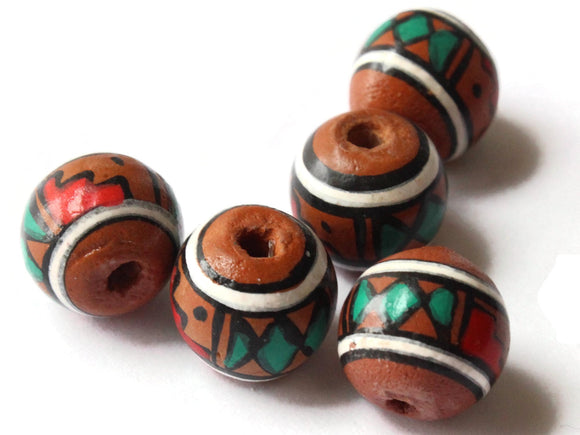 5 12mm Vintage Painted Clay Beads Brown and Multicolor Beads Rondelle Beads Peruvian Clay Beads to String Jewelry Making Beading Supplies