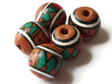 5 12mm Vintage Painted Clay Beads Brown and Multicolor Beads Rondelle Beads Peruvian Clay Beads to String Jewelry Making Beading Supplies