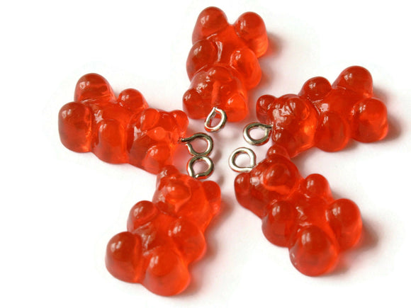 5 20mm Red Gummy Bear Charms Resin Pendants with Platinum Colored Loops Jewelry Making Beading Supplies Loose Candy Charms