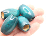 6 30mm Blue Wood Barrel Beads Wooden Tube Beads Large Hole Beads Macrame Beads Jewelry Making Beading Supplies Big Loose Beads Smileyboy