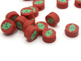 30 Christmas Tree Polymer Clay Beads Green and Red Beads Christmas Beads Small Loose Coin Beads Holiday Beads Jewelry Making