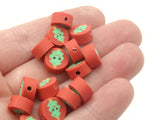 30 Christmas Tree Polymer Clay Beads Green and Red Beads Christmas Beads Small Loose Coin Beads Holiday Beads Jewelry Making