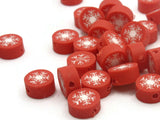 30 Snowflake Polymer Clay Beads Red and White Beads Christmas Beads Small Loose Coin Beads Holiday Beads Jewelry Making