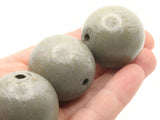 3 31mm Round Gray Wood Beads Vintage New Old Stock Wooden Beads Ball Beads Jewelry Making Beading Supplies