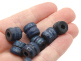 16 11mm Fluted Barrel Beads Large Hole Beads Blue Wood Beads Wooden Beads Jewelry Making Beading Supplies Macrame Bead