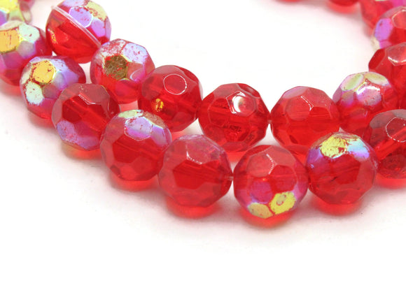 32 10mm Red Faceted Round Beads AB Finish Full Strand Glass Beads Jewelry Making Beading Supplies
