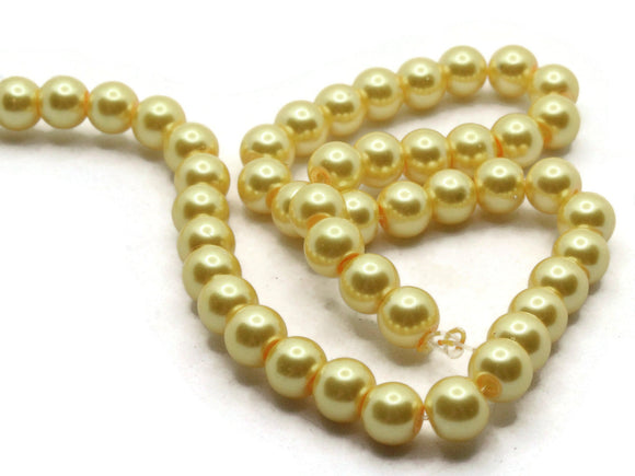 53 8mm Yellow Glass Pearl Beads Faux Pearls Jewelry Making Beading Supplies Round Accent Beads Ball Beads Small Spacer Beads