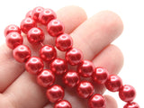 53 8mm Red Glass Pearl Beads Faux Pearls Jewelry Making Beading Supplies Round Accent Beads Ball Beads Small Spacer Beads