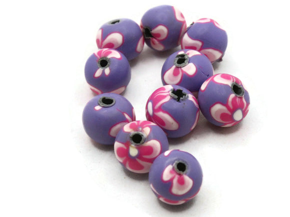 10 10mm Purple and Pink Flower Beads Polymer Clay Multi-Color Round Beads Ball Beads Jewelry Making Beading Supplies