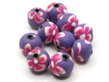 10 10mm Purple and Pink Flower Beads Polymer Clay Multi-Color Round Beads Ball Beads Jewelry Making Beading Supplies