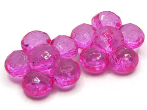 2 35mm Large Bright Pink Flower Buttons Flat Faceted Floral Plastic Shank Buttons Jewelry Making Beading Supplies Sewing Supplies