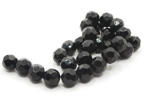 28 12mm Black Faceted Round Beads Full Strand Glass Beads to String Jewelry Making Beading Supplies