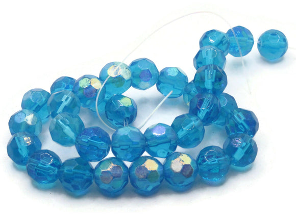 32 10mm Sky Blue Faceted Round Beads AB Finish Full Strand Glass Beads Jewelry Making Beading Supplies