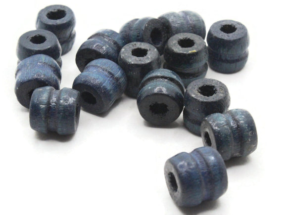16 11mm Fluted Barrel Beads Large Hole Beads Blue Wood Beads Wooden Beads Jewelry Making Beading Supplies Macrame Bead