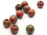 10 14mm Marbled Round Wood Beads Red with Blue and Green Vintage Beads Wooden Beads