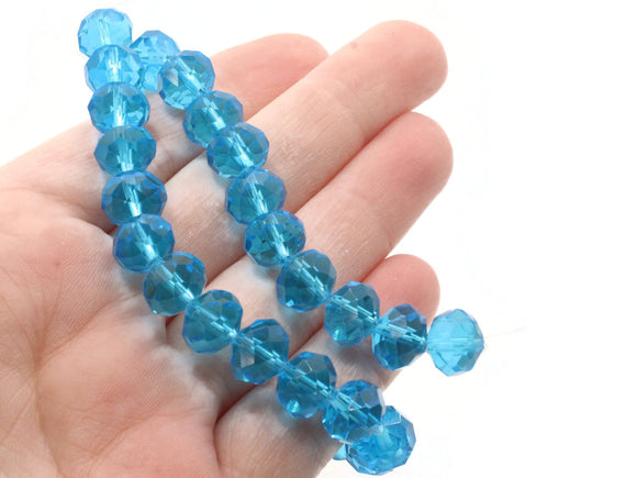 33 10mm x 8mm Sky Blue Faceted Rondelle Beads Glass Beads Jewelry Making Beading Supplies Loose Beads to String
