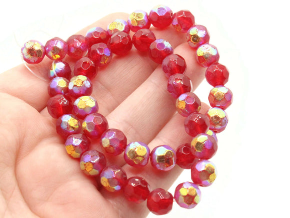 37 8mm Red Faceted Round Beads AB Finish Full Strand Glass Beads Jewelry Making Beading Supplies