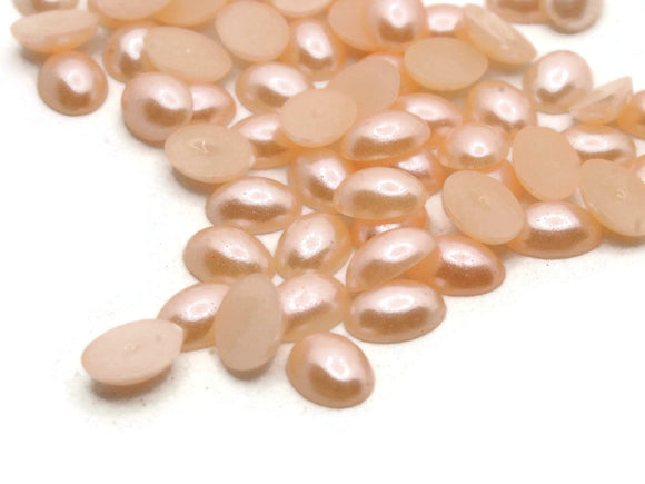 100 8mm x 6mm Peach Pink Pearl Oval Cabochons Flatback Cabochons Faux Pearl Plastic Cabochons Jewelry Making Crafting Supplies