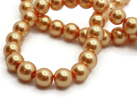 53 8mm Orange Glass Pearl Beads Faux Pearls Jewelry Making Beading Supplies Round Accent Beads Ball Beads Small Spacer Beads