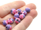 10 10mm Purple and Pink Flower Beads Polymer Clay Multi-Color Round Beads Ball Beads Jewelry Making Beading Supplies