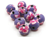 10 10mm Purple and Pink Flower Beads Polymer Clay Multi-Color Round Beads Ball Beads Jewelry Making Beading Supplies