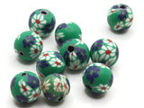 10 10mm Green Blue Red and White Flower Beads Polymer Clay Multi-Color Round Beads Ball Beads Jewelry Making Beading Supplies