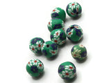 10 10mm Green Blue Red and White Flower Beads Polymer Clay Multi-Color Round Beads Ball Beads Jewelry Making Beading Supplies