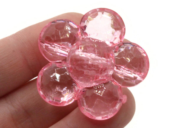 2 35mm Large Light Pink Flower Buttons Flat Faceted Floral Plastic Shank Buttons Jewelry Making Beading Supplies Sewing Supplies