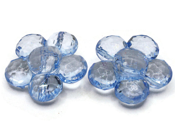 2 35mm Large Blue Flower Buttons Flat Faceted Floral Plastic Shank Buttons Jewelry Making Beading Supplies Sewing Supplies