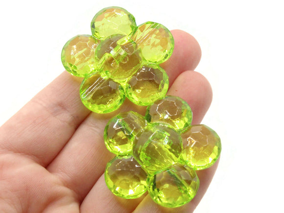 2 35mm Large Green Flower Buttons Flat Faceted Floral Plastic Shank Buttons Jewelry Making Beading Supplies Sewing Supplies