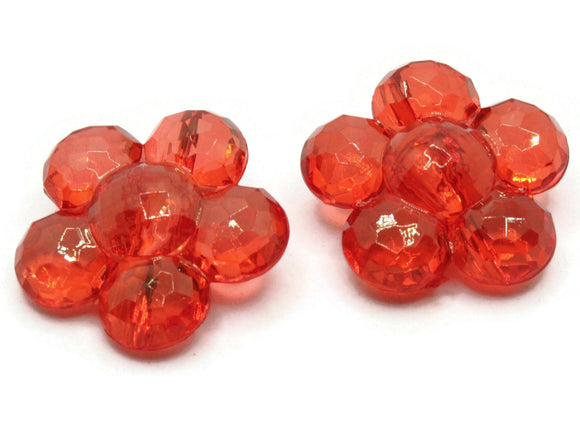 2 35mm Large Red Flower Buttons Flat Faceted Floral Plastic Shank Buttons Jewelry Making Beading Supplies Sewing Supplies