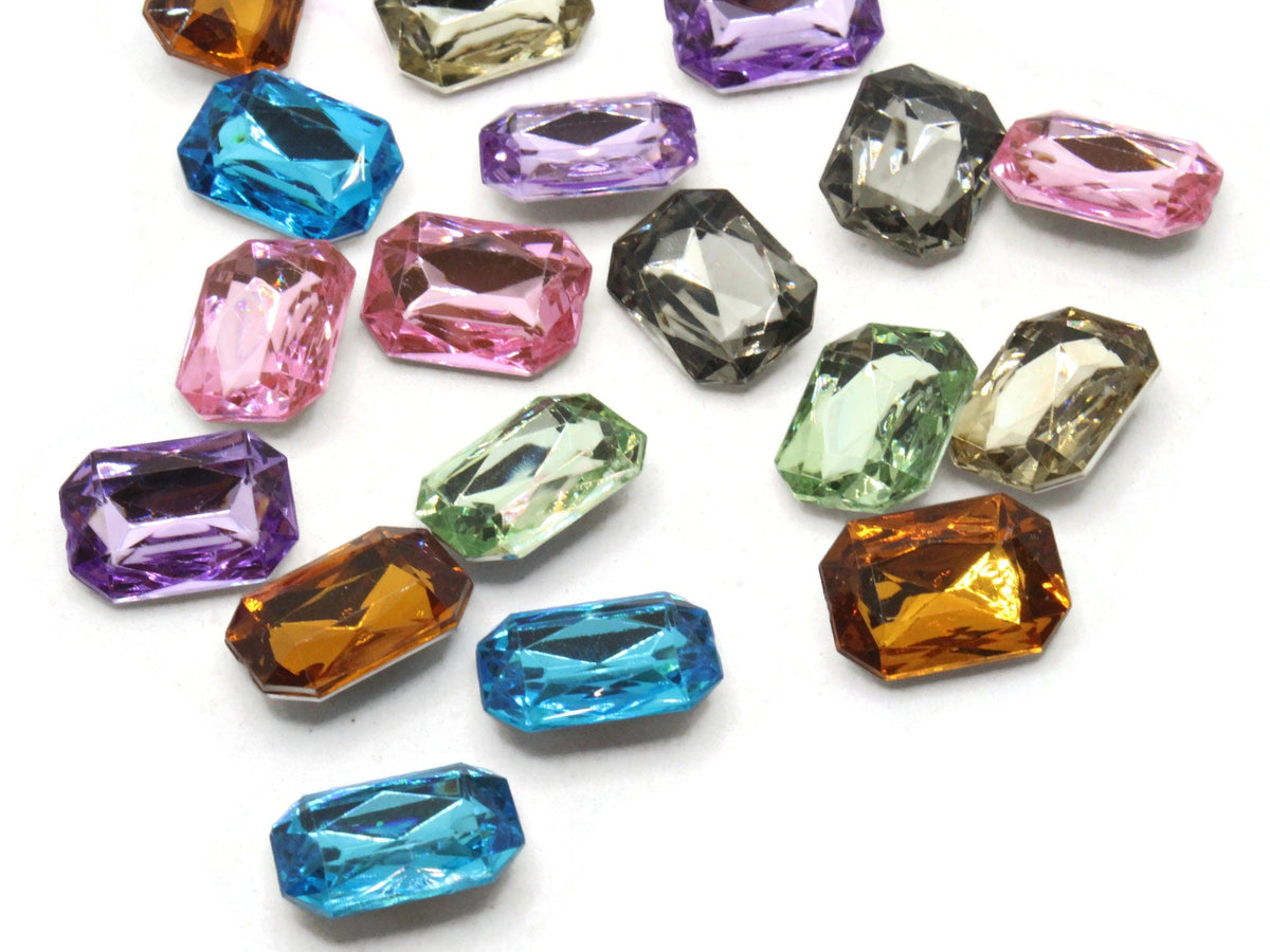 18 18mm Rectangle Jewel Plastic Gems Silver Foil Rivoli Back Rhineston ...