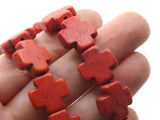 25 15mm Red Synthetic Turquoise Gemstone Cross Beads Dyed Red Beads Jewelry Making Beading Supplies Stone Beads