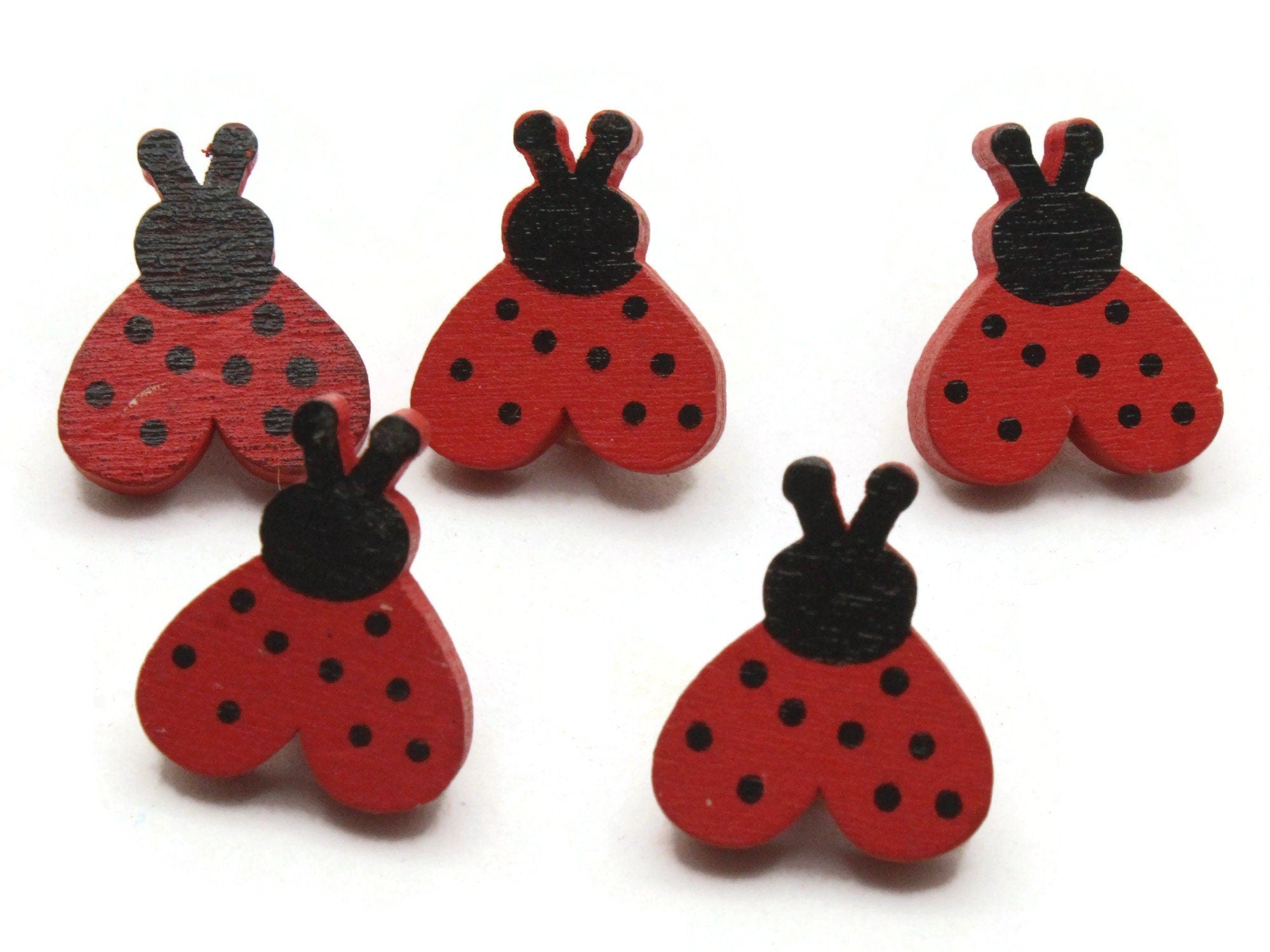 Amosfun Ladybug Wooden Buttons - 100Pcs Painted 2-Hole Buttons For Crafts & Sewing