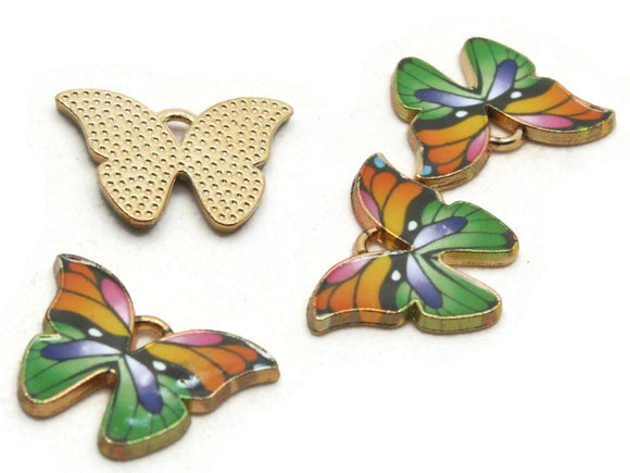 4 22mm Alloy Metal Butterfly Pendants Multicolor Enamel Moth Beads Gold Tone Jewelry Making Beading Supplies