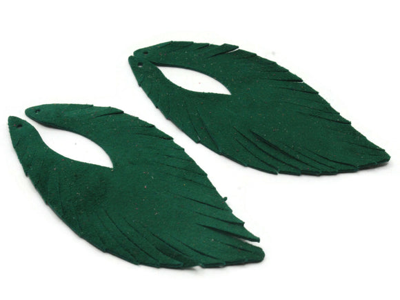 2 85mm Green Suede Leather Feather Tassel Pendants Jewelry Making Beading Supplies Focal Beads Drop Beads