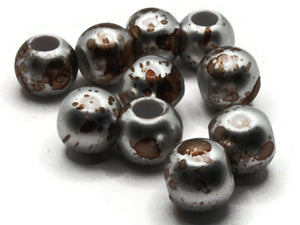 10 20mm Large Hole Macrame Beads Silver and Brown Spatter Paint Beads Jewelry Making Beading Supplies Round Beads Plastic Ball Beads